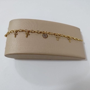 Pulseira - Cruz, São Bento - Aço Dourado