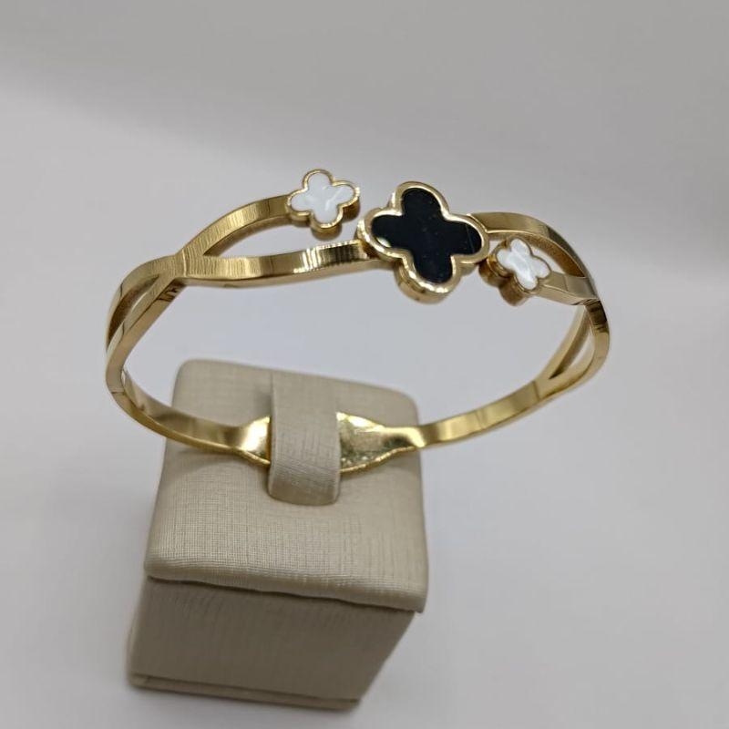 Bracelete Aço trevo feminino preto
