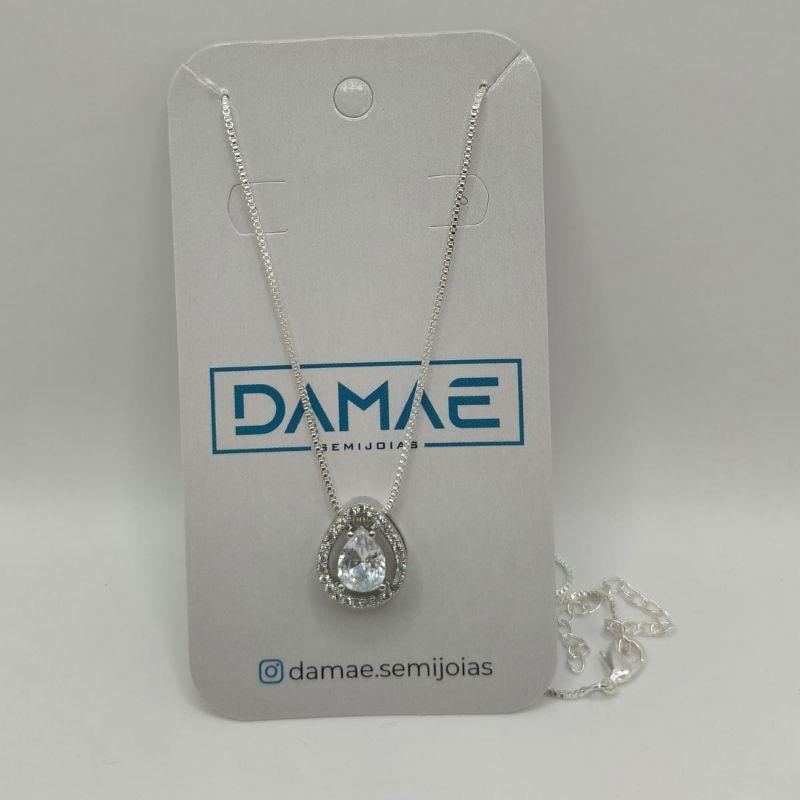 Colar gota zirconia prata