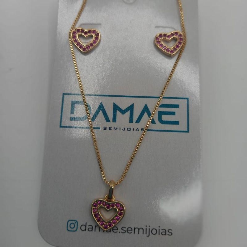 conjunto coraçao rosa