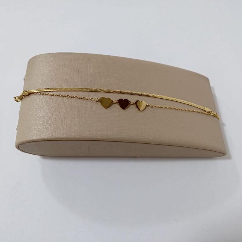 Pulseira - 3 corações - Aço Dourado