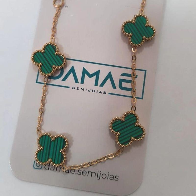 Pulseira 4 trevos verde aço