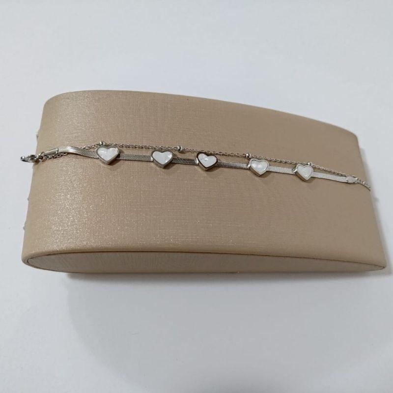 Pulseira - 5 corações branco - Aço