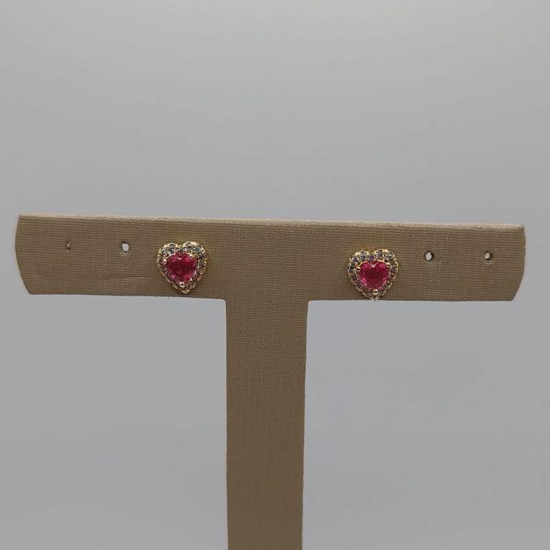 brinco coração rosa