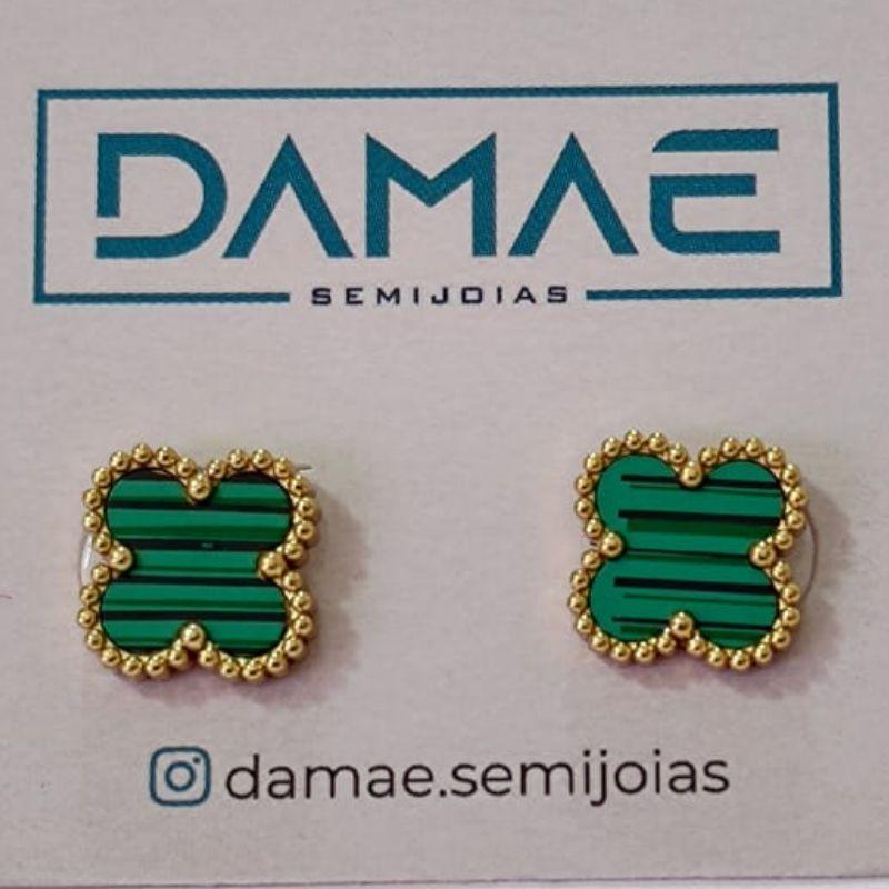Brinco - Trevo Verde - Dourado