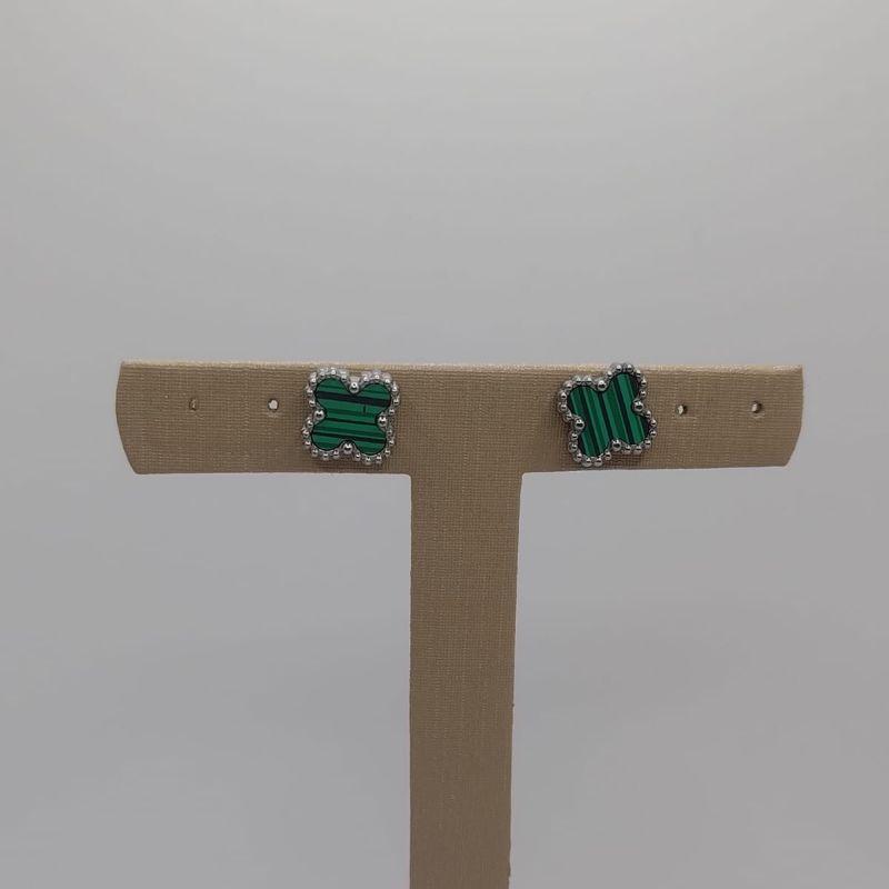 Brinco - Trevo Verde - prata