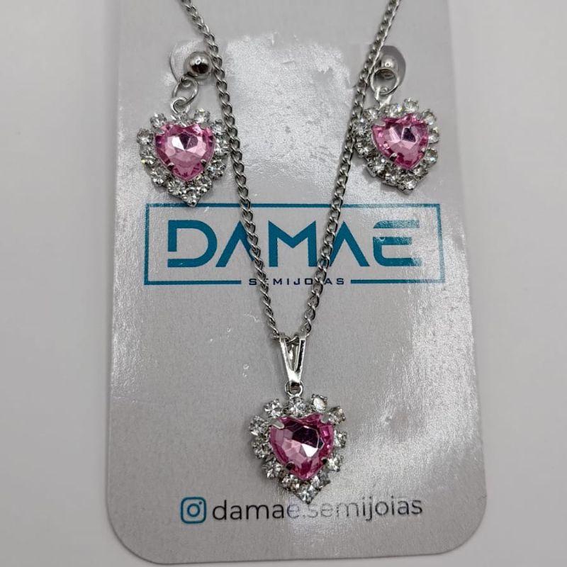 conjunto aço rosa coração