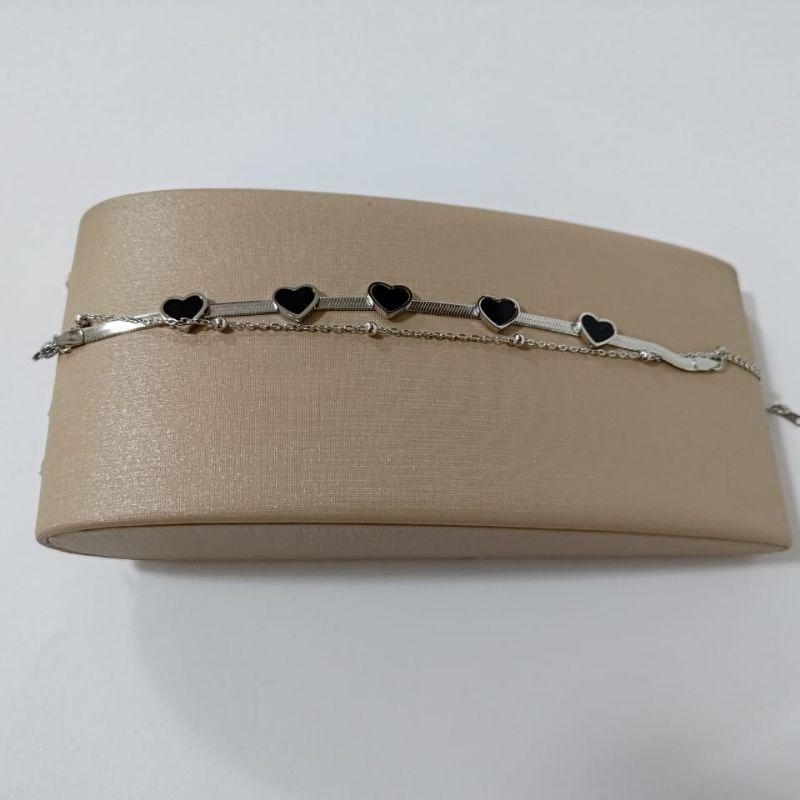 Pulseira - 5 corações preto - Aço